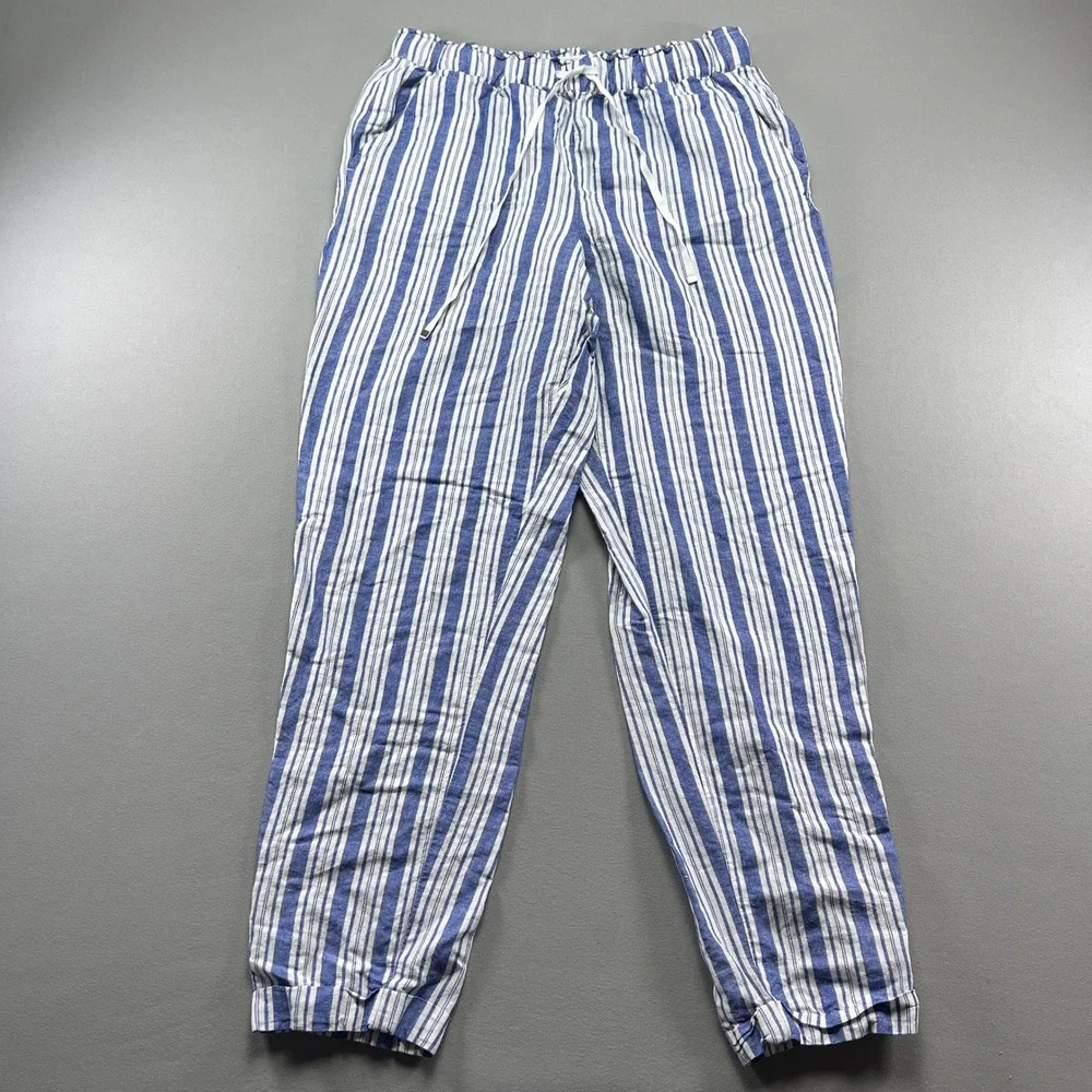 LOFT Pants Womens MT Multi Striped High Rise Tapered Leg Cuffed Hem Drawstring